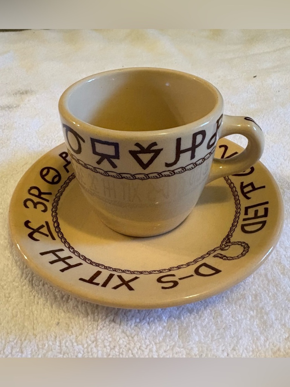 Westward Ho Rodeo Pattern Brands True West Texas Cup Saucer Tan Brown Western